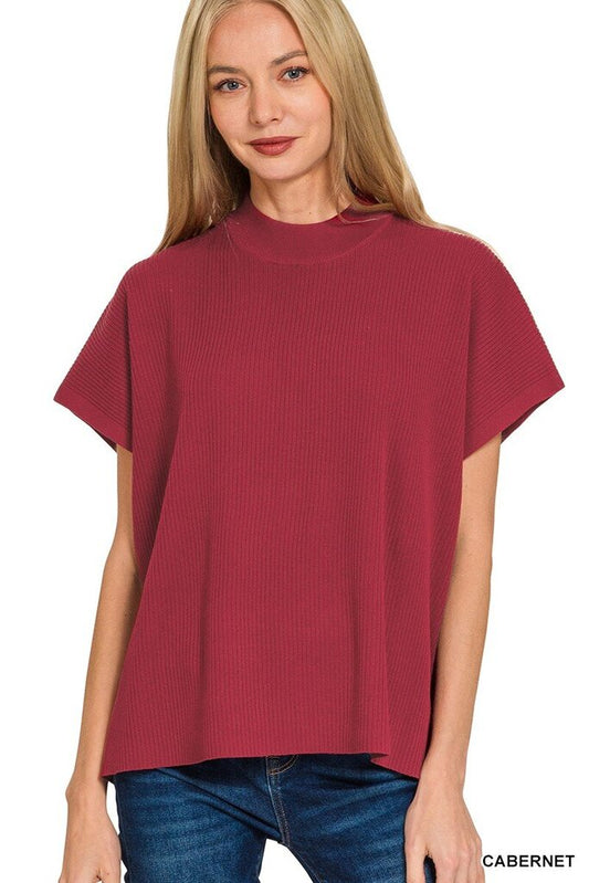 Mock Neck Short Sleeve Boxy Sweater