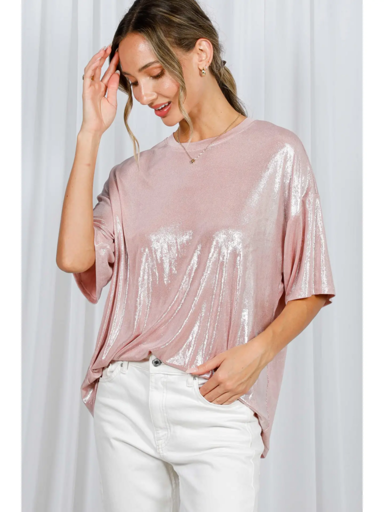 Crew Neck S/S Metallic Foil Top