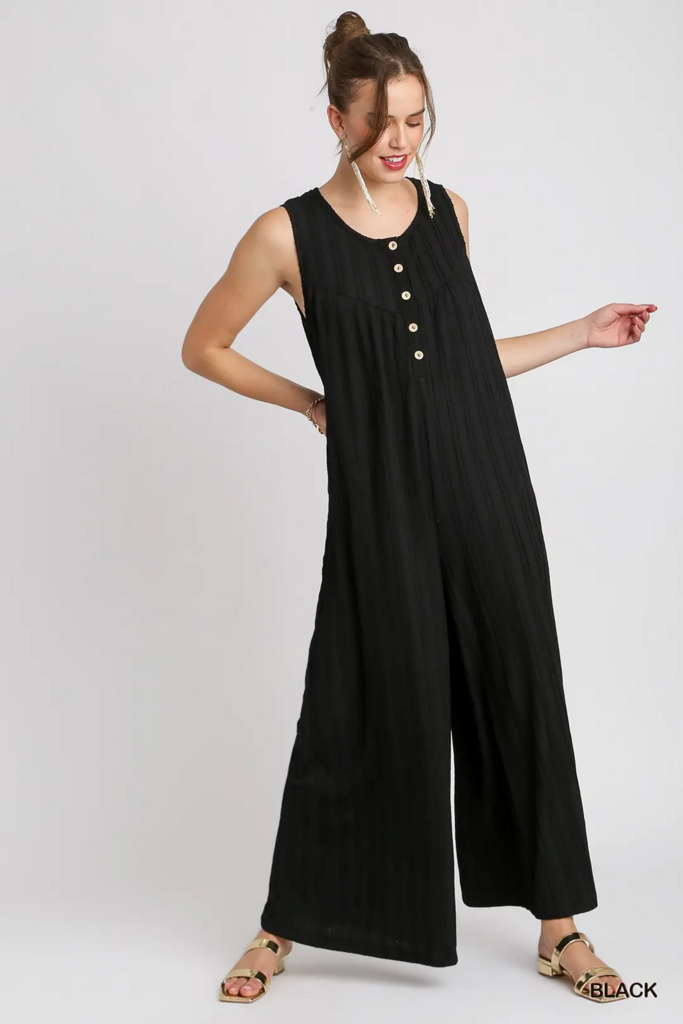 Black Front Button Jumpsuit