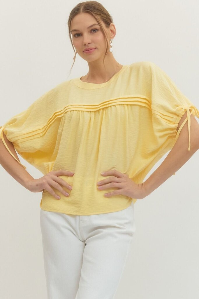 Pleated Detail Ribbon Tie Top