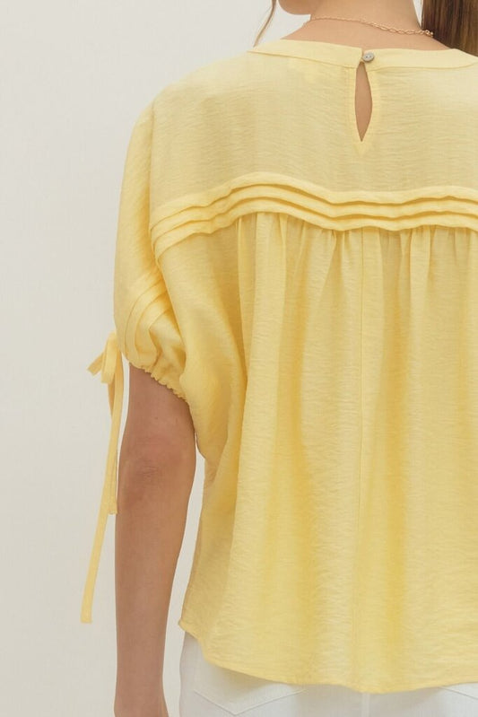 Pleated Detail Ribbon Tie Top