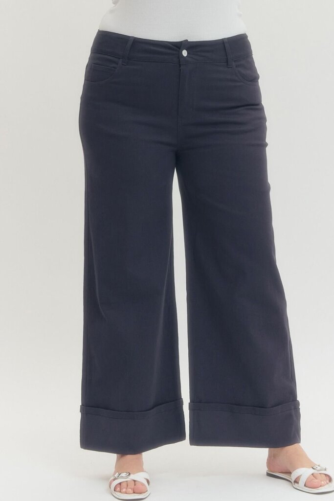 Navy Mid-Rise Cuffed Ankle Pant Curvy