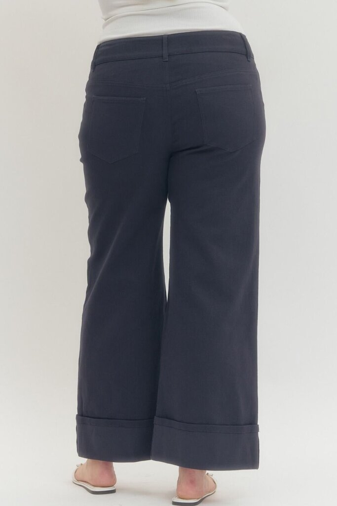 Navy Mid-Rise Cuffed Ankle Pant Curvy