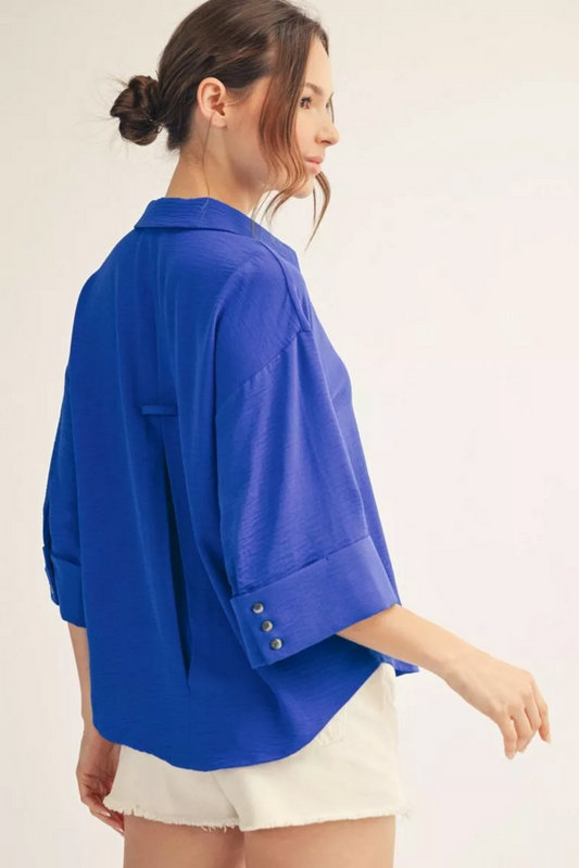 Royal Blue Button Down Blouse