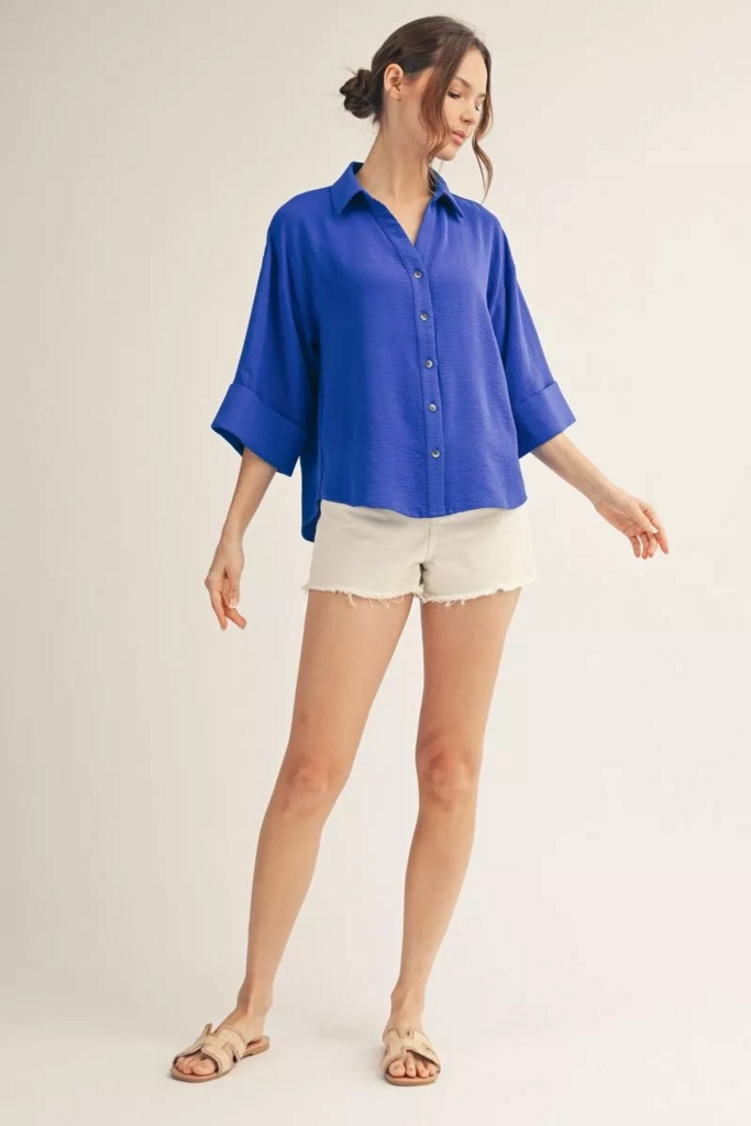 Royal Blue Button Down Blouse