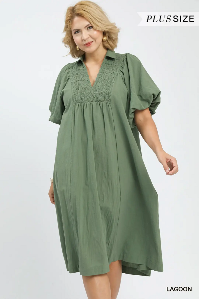 Smocked Front Yoke Midi Dress