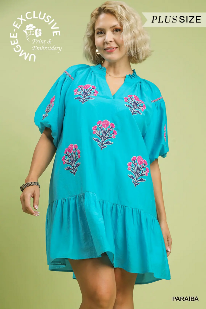 Boho Floral Embroidered Mini Dress