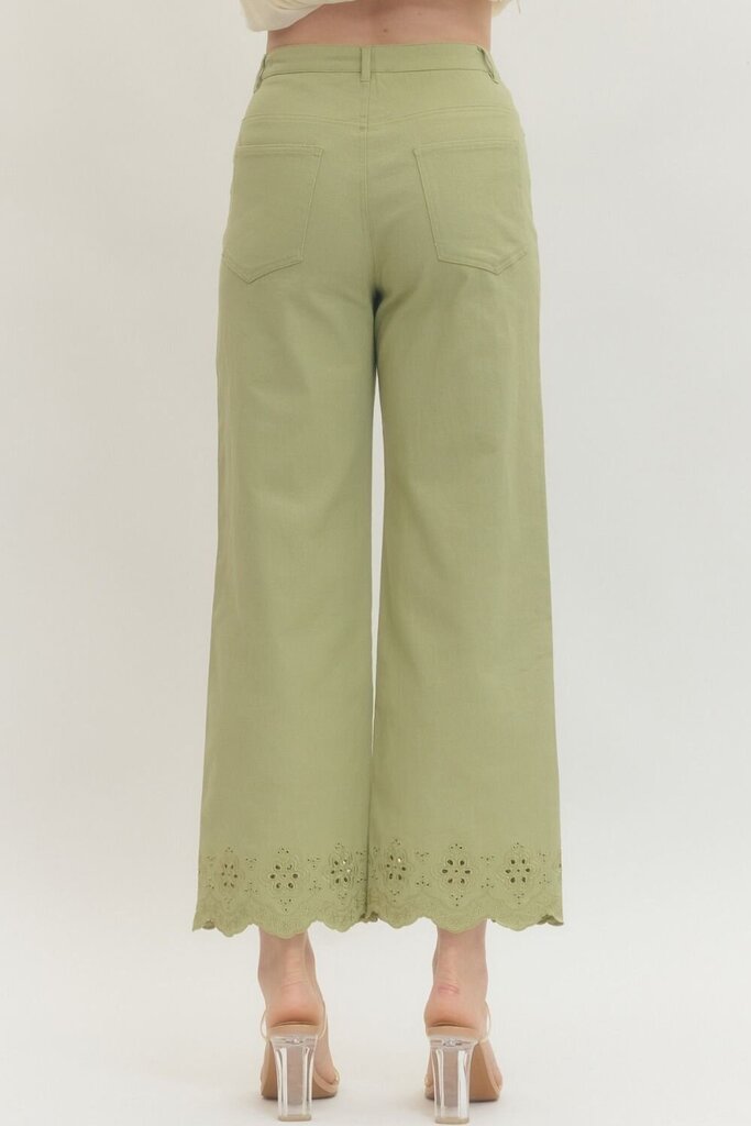 Matcha Ankle Pant with Scalloped Eyelet Trim