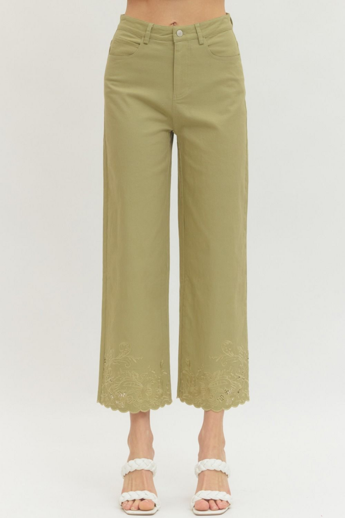 Scalloped Embroidered Hem Pants