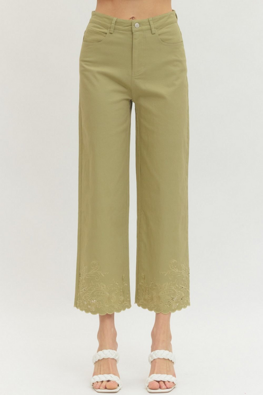 Scalloped Embroidered Hem Pants