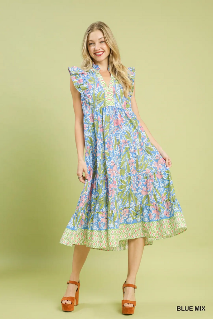 Printed Midi Dress With Contrast Binding Details