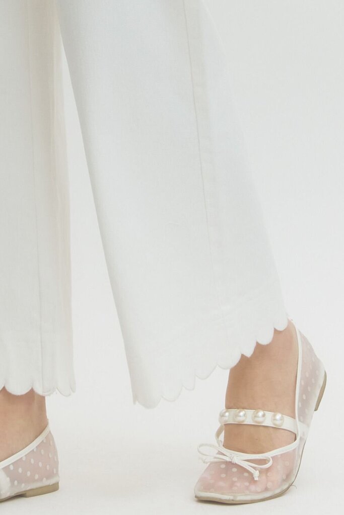 White High Waist Scalloped Hem Pants