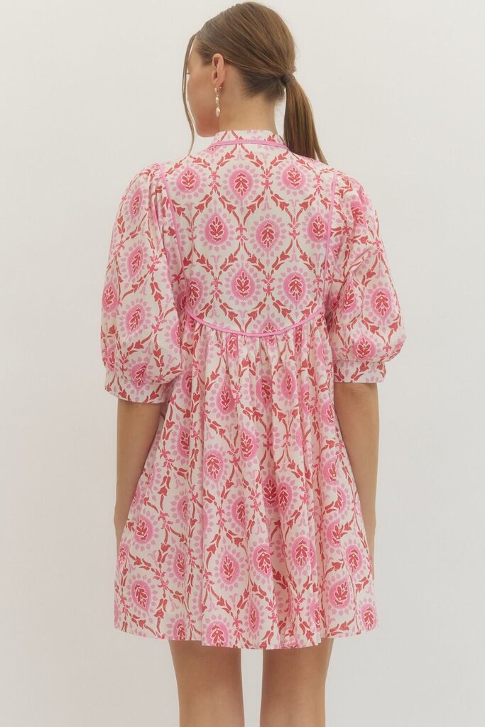 Pink Mixed Print Half Sleeve Mini