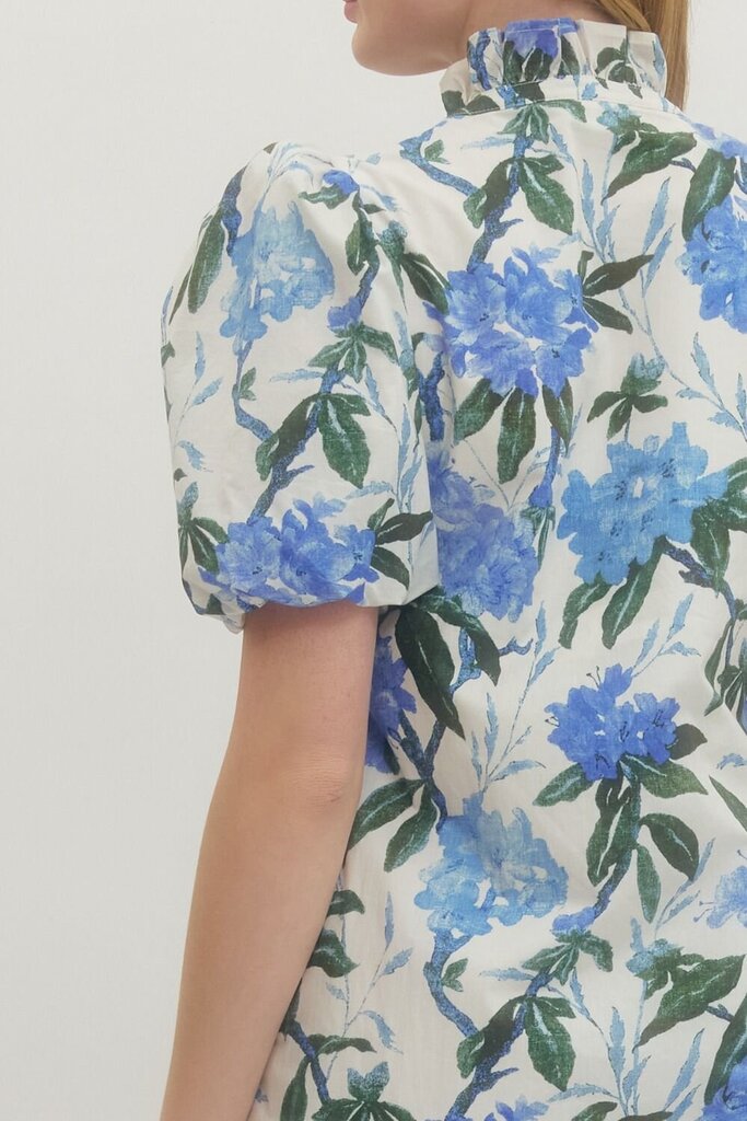 Hydrangea Ruffle Neck Midi Dress