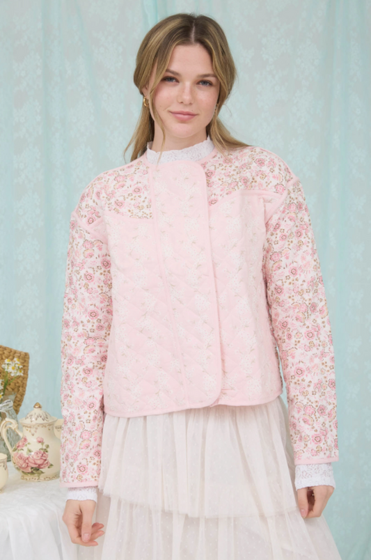 Pink Floral Quilted Jacket