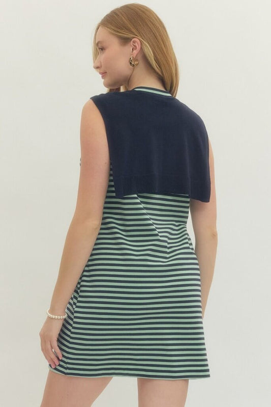 Striped Mini w/ Neckline Scarf Detail