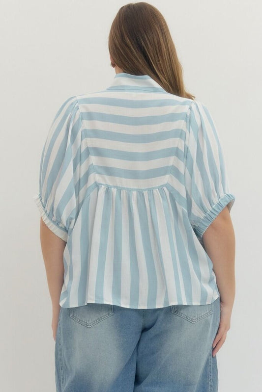 Stripe Batwing Top with V-Neck Detail Curvy