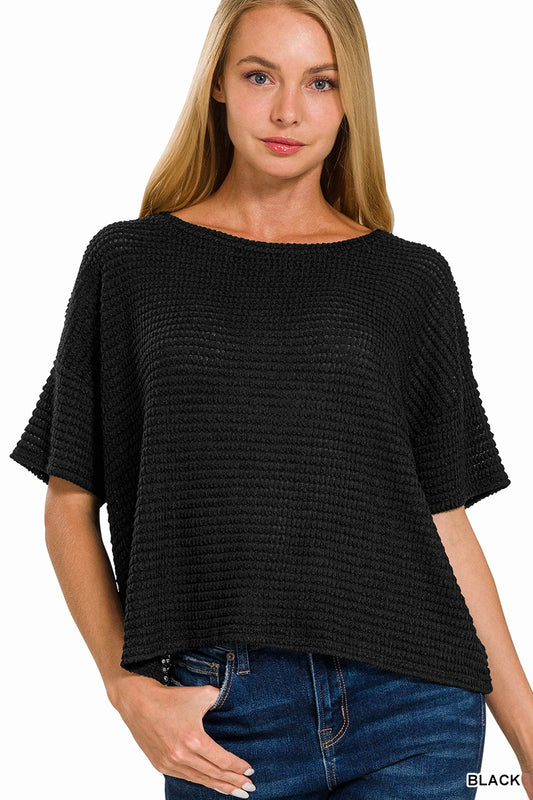 BLACK Drop Shoulder SS Jacquard Sweater