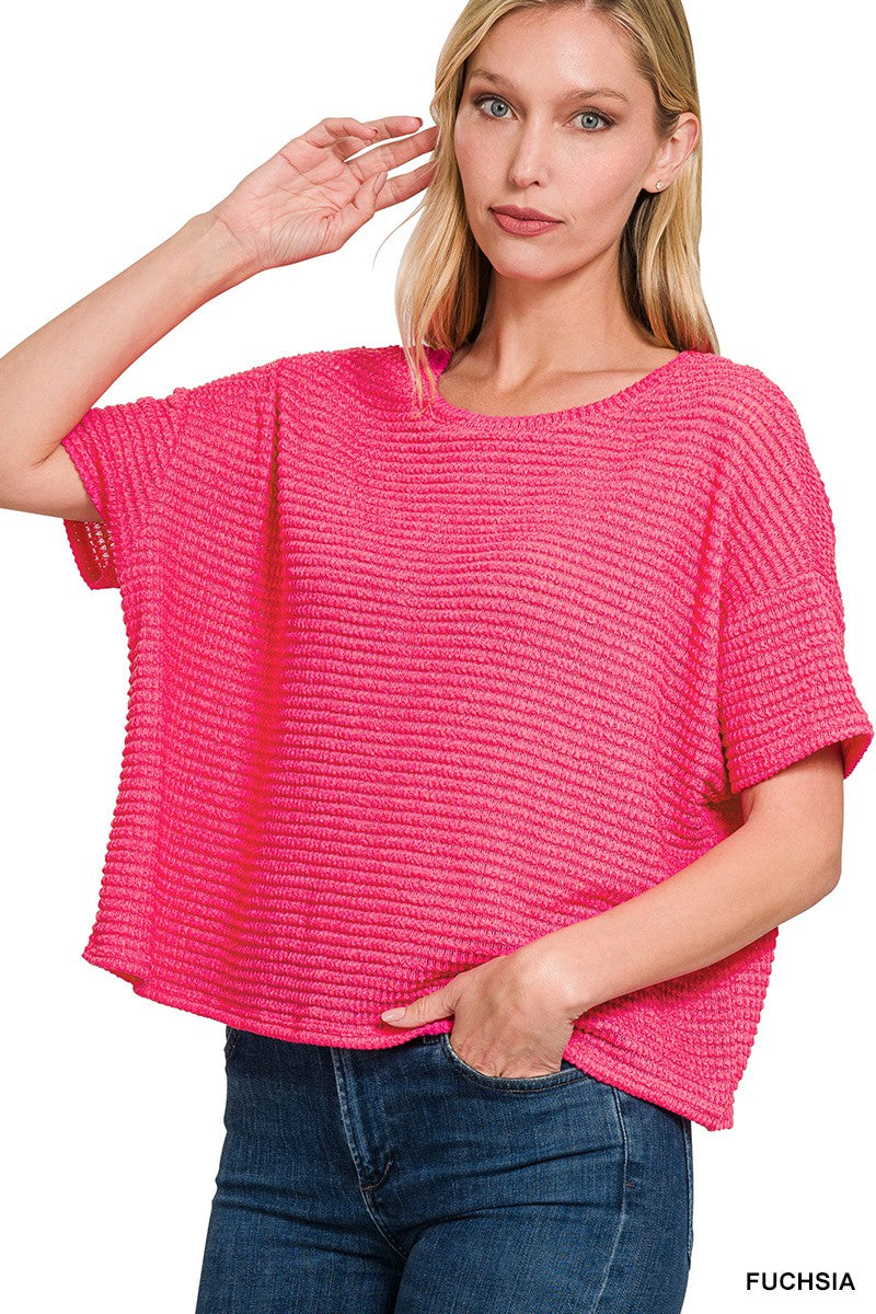 HOT PINK Corded Rib Oversized SS Top