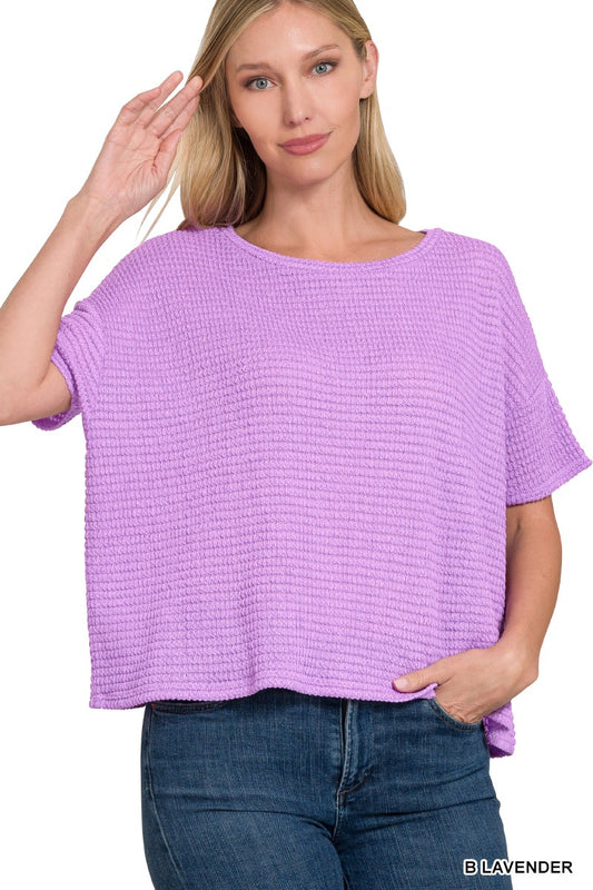 LAVENDER Drop Shoulder SS Jacquard Sweater