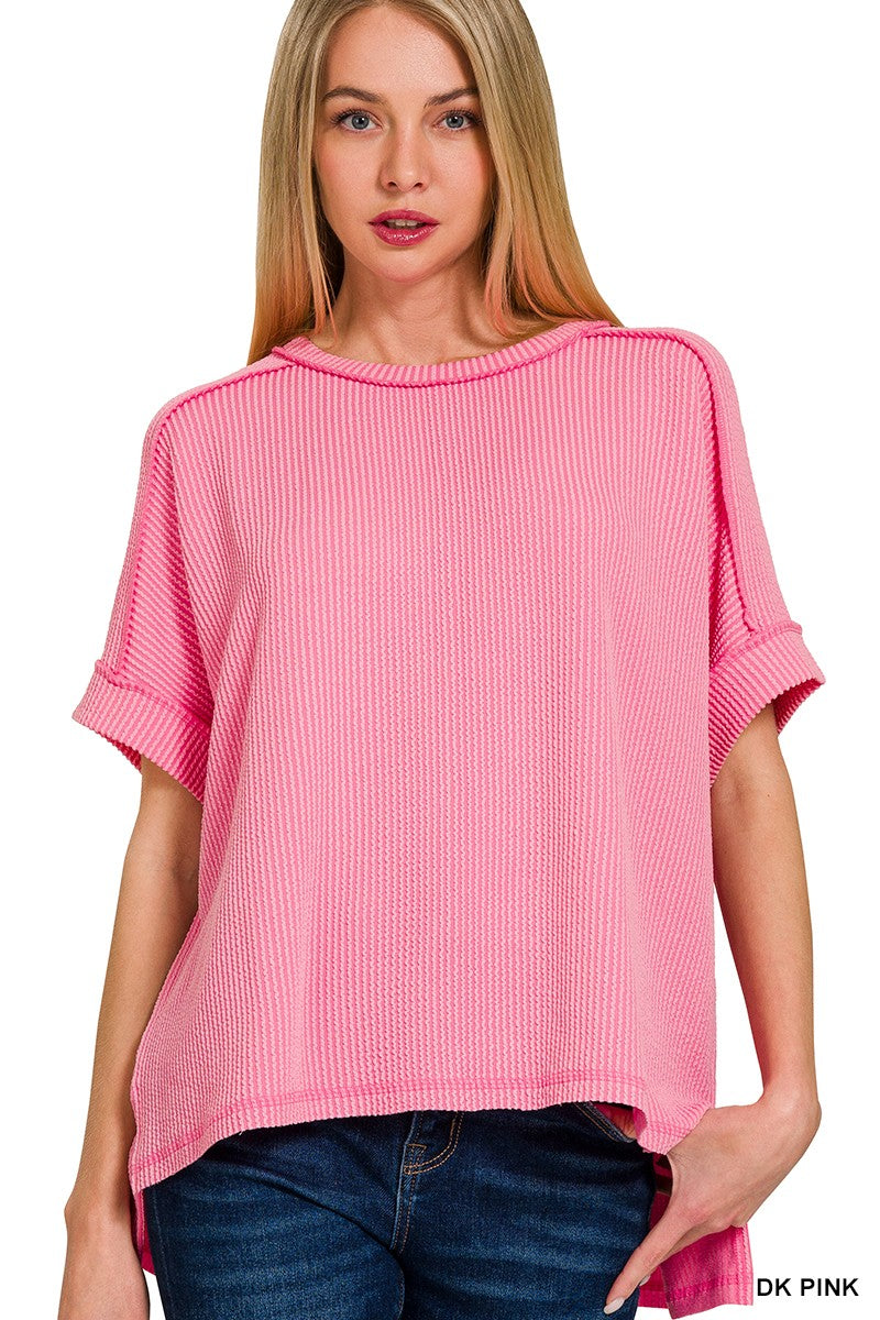 PINK Corded Rib Cuff Sleeve Top