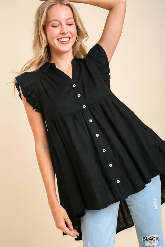 Collared Button Down Linen Tunic