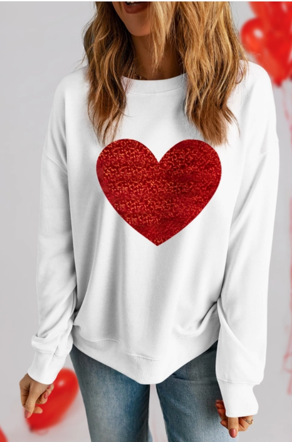 Glitter Valentine Heart Graphic Sweatshirt