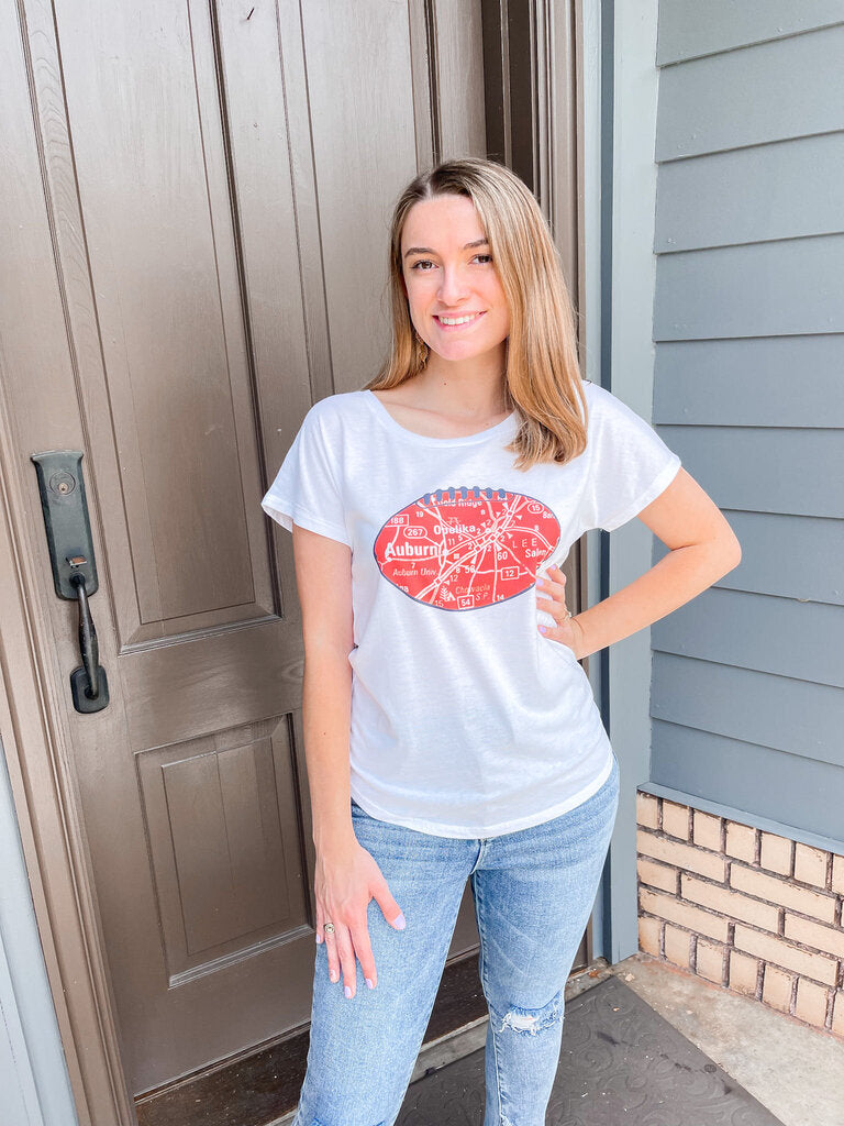 White Auburn Tee With Hometown Map in Football