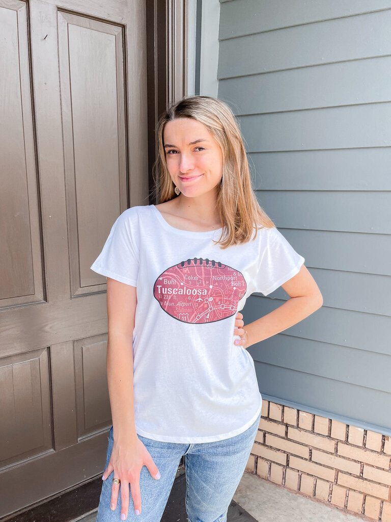 WHITE ALABAMA TEE WITH HOMETOWN MAP