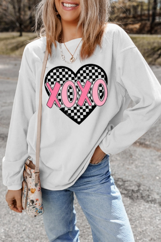 Valentines XOXO Checker Graphic Corduroy Sweatshirt