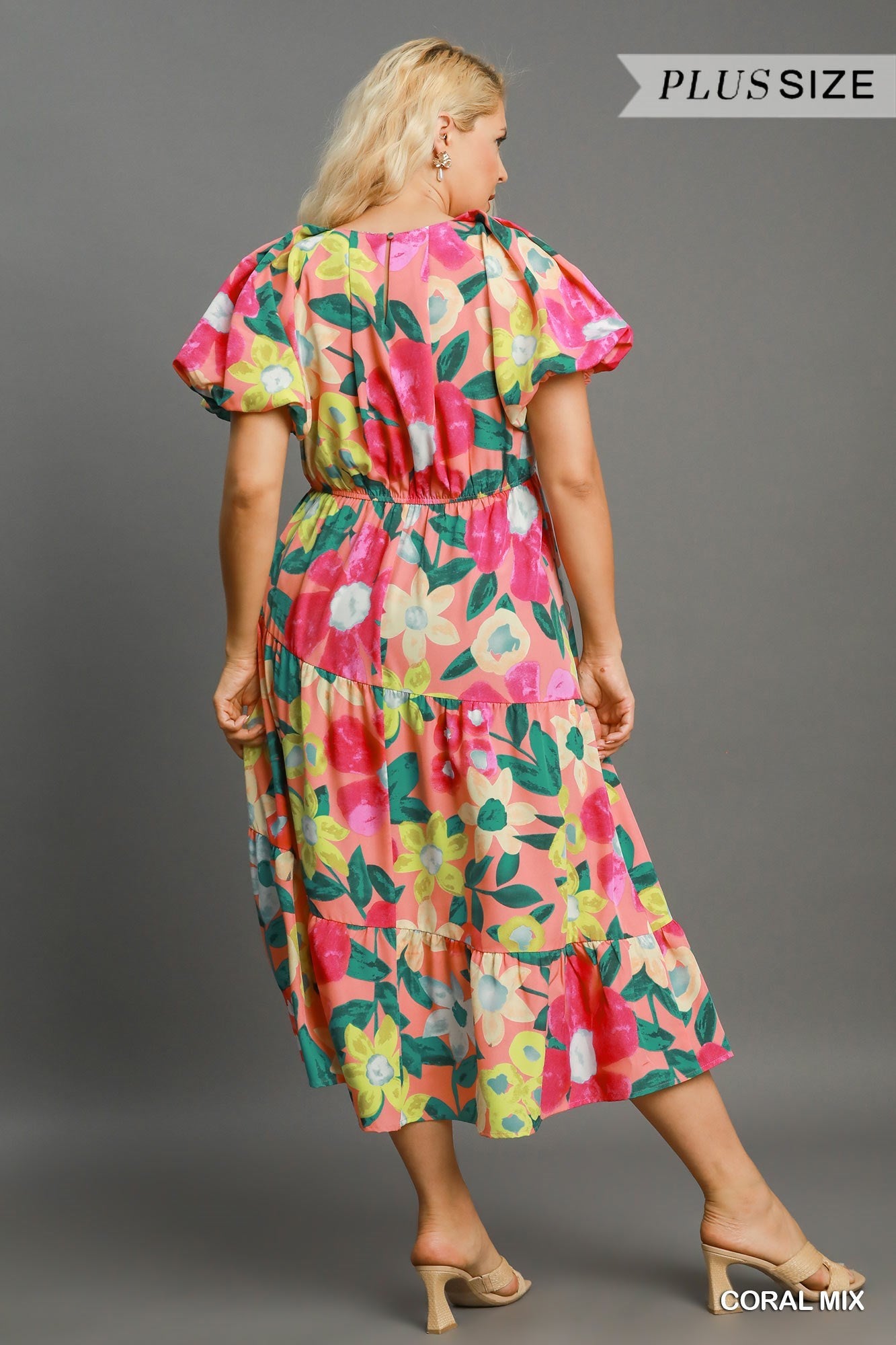 Floral Balloon Sleeve Middi Dress