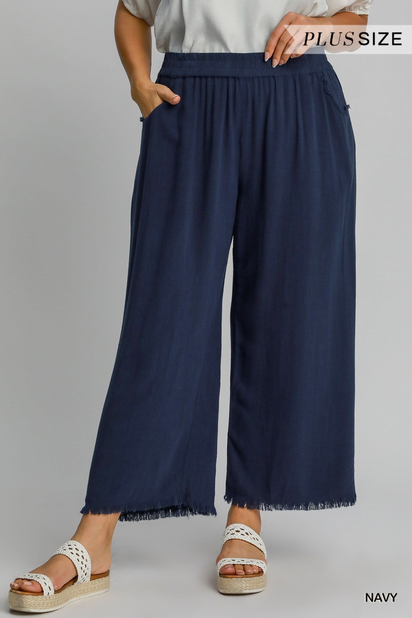 Linen/Cotton Raw Edge Pants NAVY