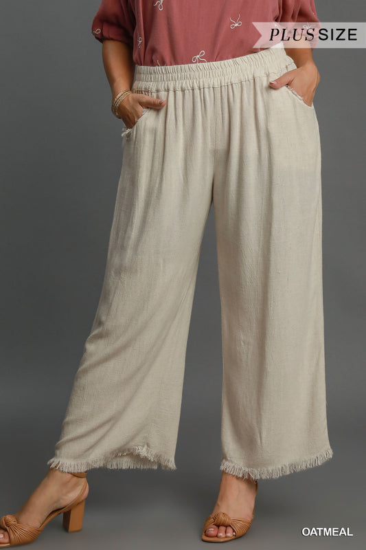 Linen/Cotton Raw Edge Pants OATMEAL