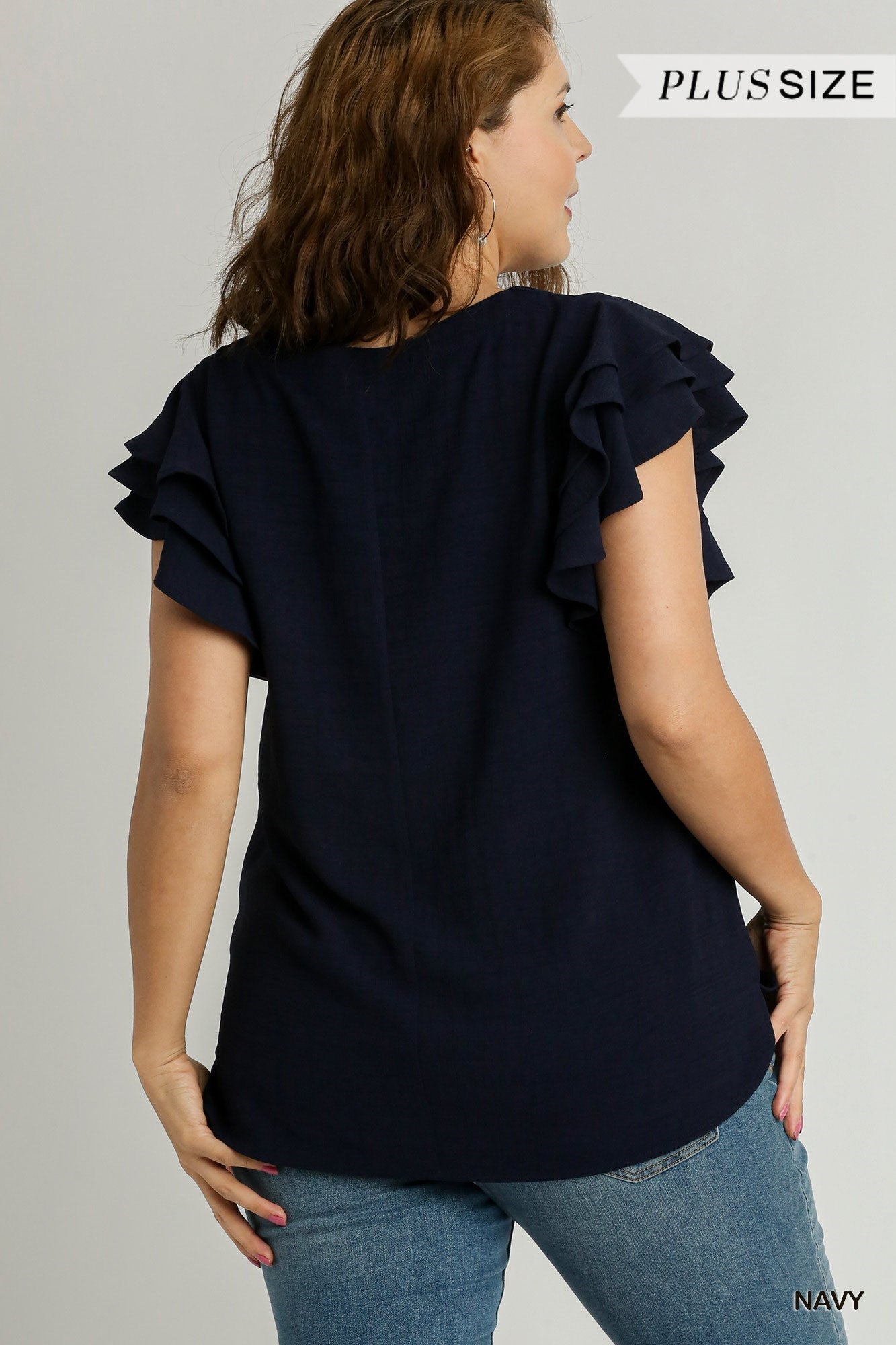 Navy Flutter Slv Top