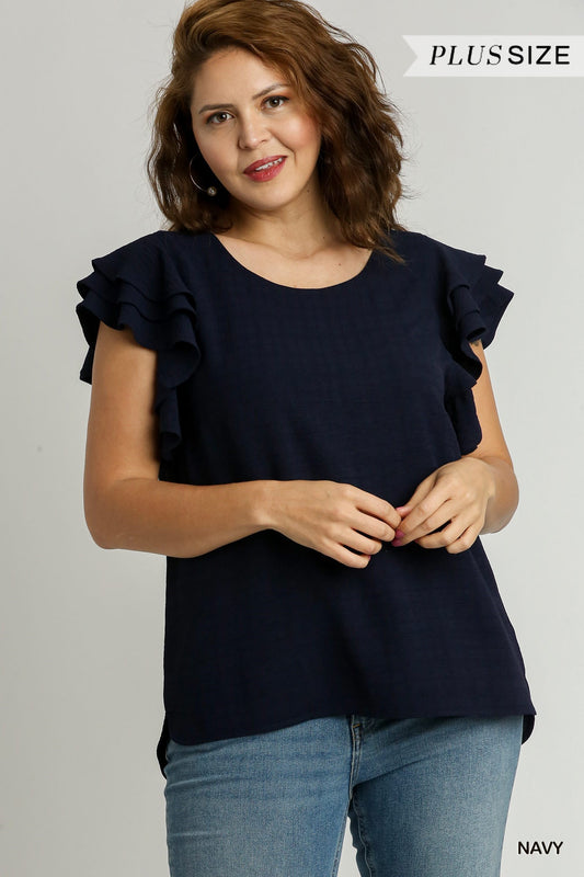 Navy Flutter Slv Top