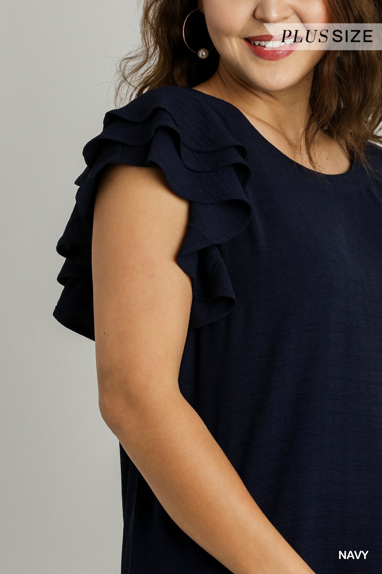 Navy Flutter Slv Top