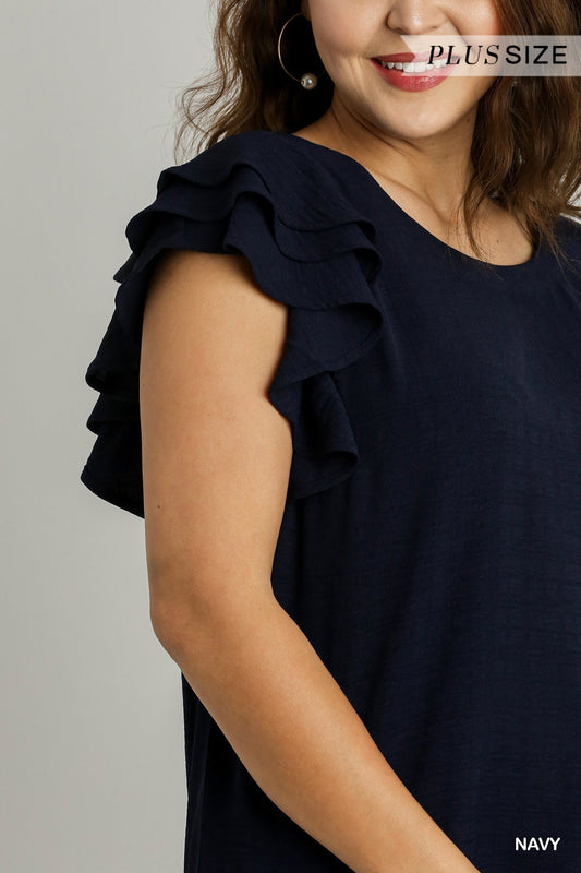 Navy Flutter Slv Top