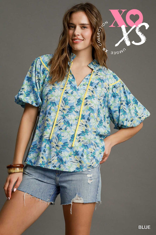 Floral Contrast Tie Top