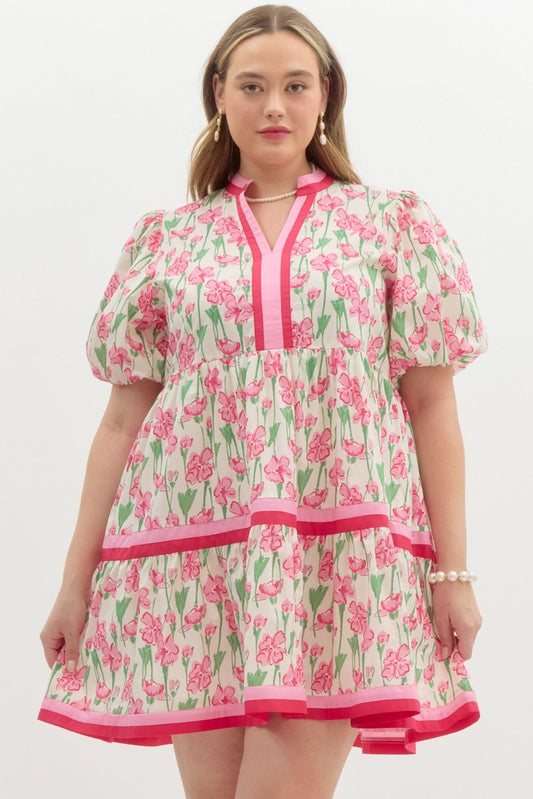 Tiered Floral Mini Dress Curvy