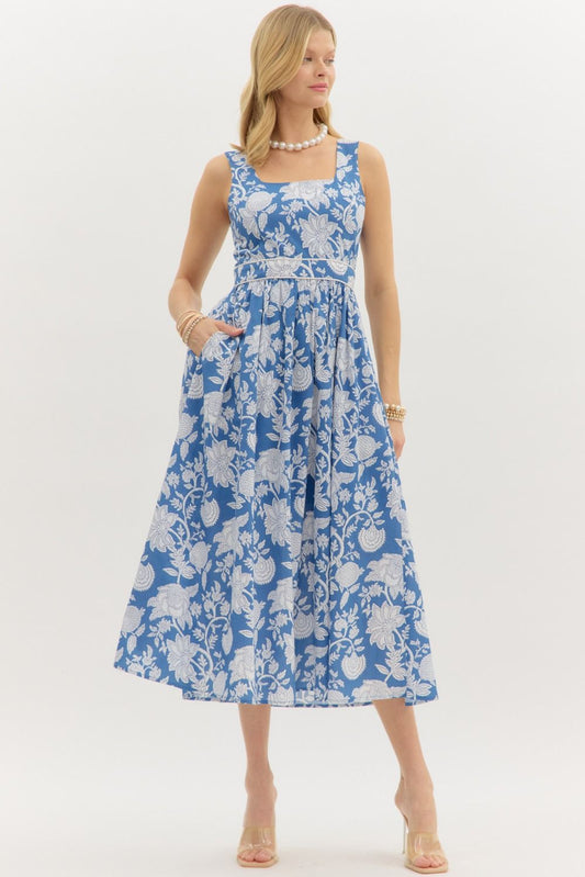 Paisley Square Neck Midi Dress