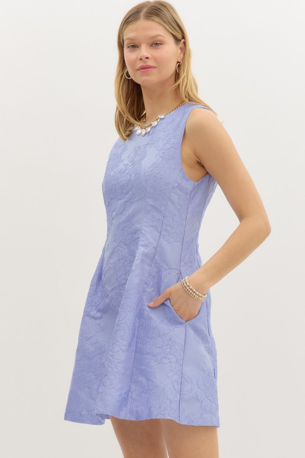 Jacquard Sleeveless Mini Dress