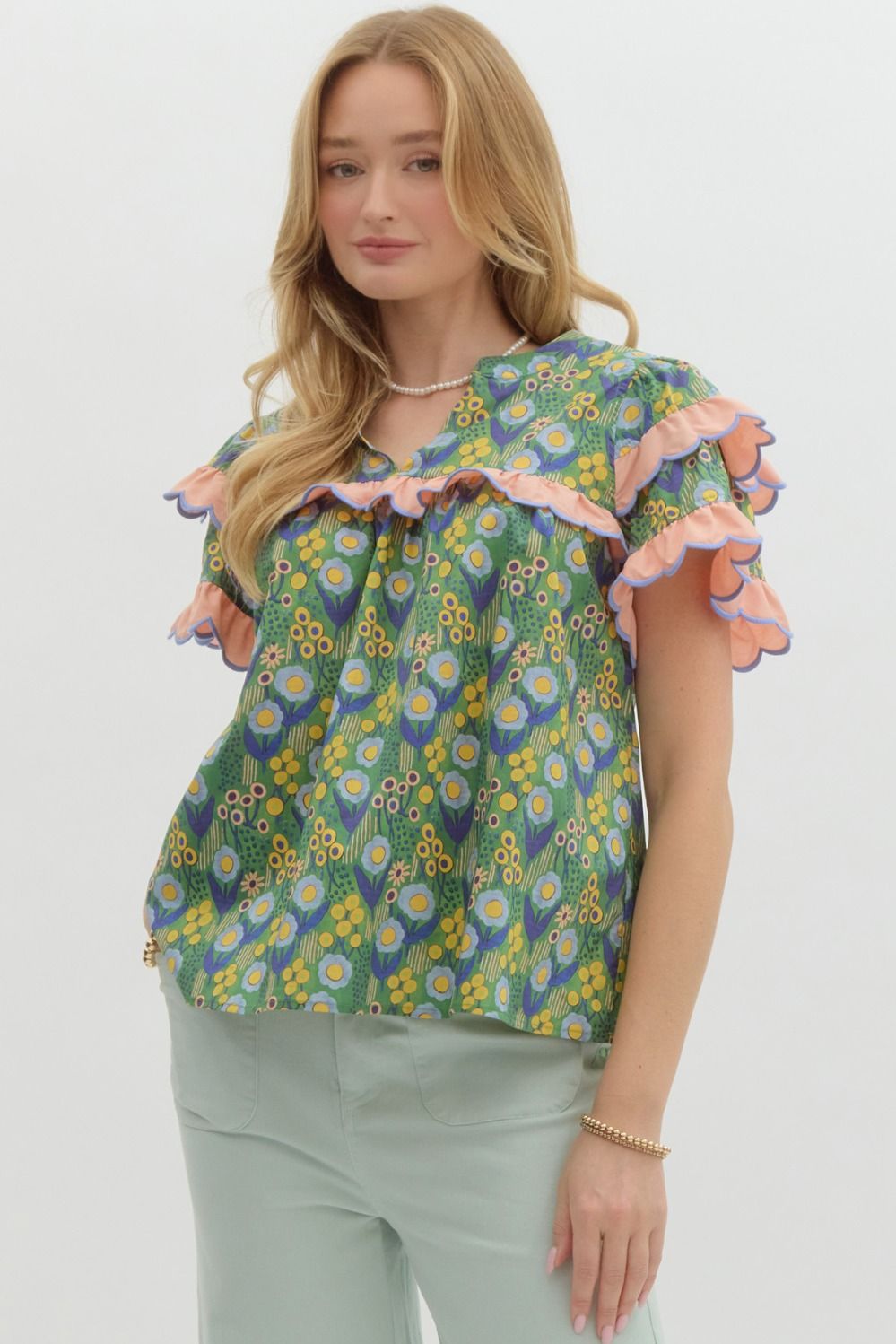 Funky Floral Ruffle Top