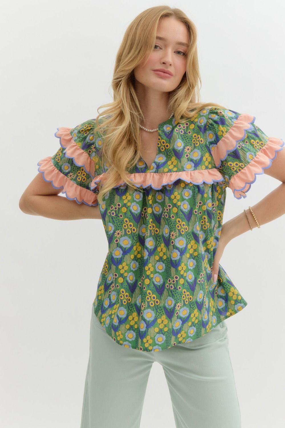 Funky Floral Ruffle Top