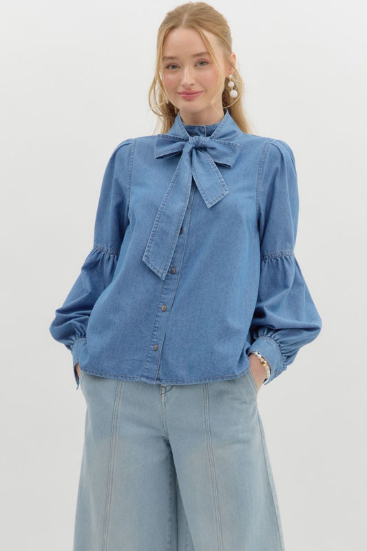 LS Denim top with tie