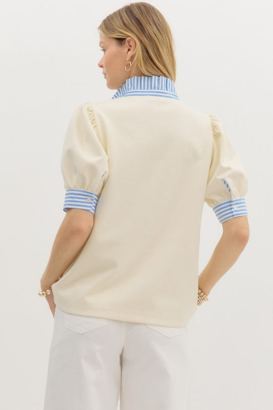SS Popover Top with Ruffle Neck
