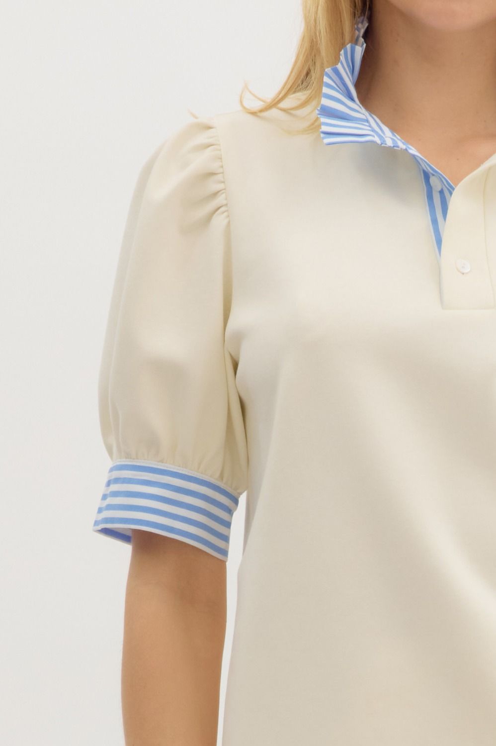 SS Popover Top with Ruffle Neck