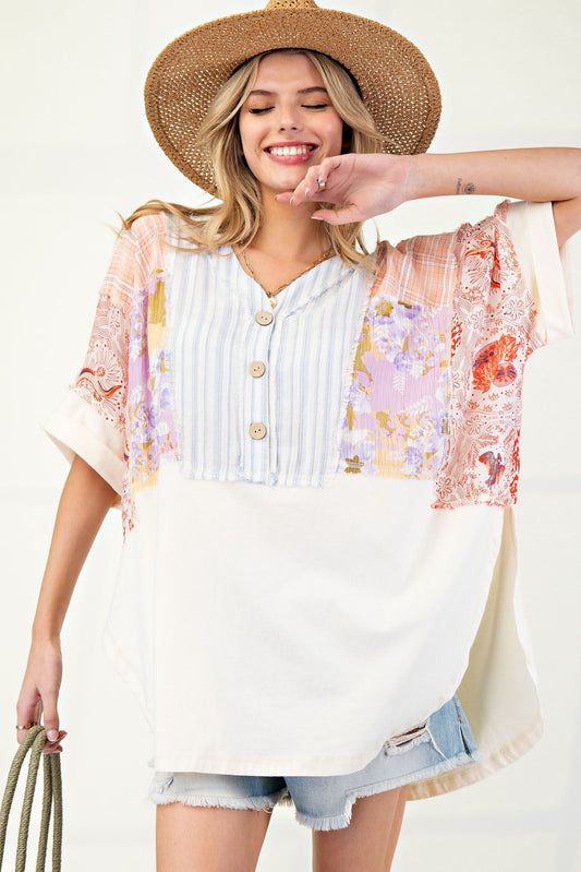 Mixed Print Oversized Top