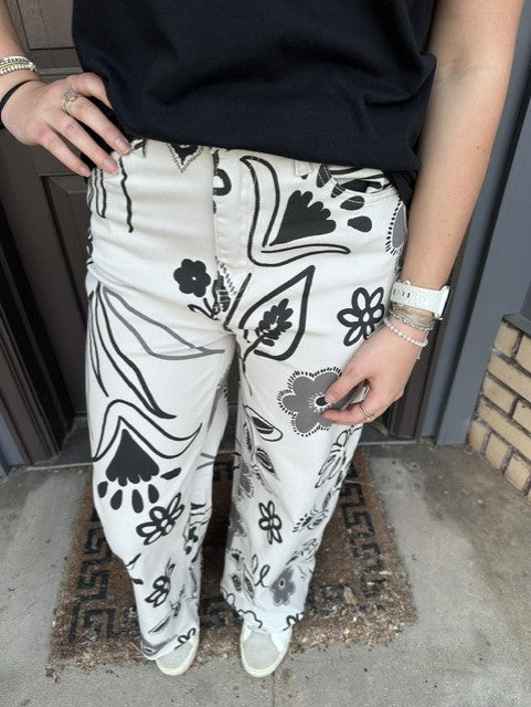Printed Wash Twill Wide Pants