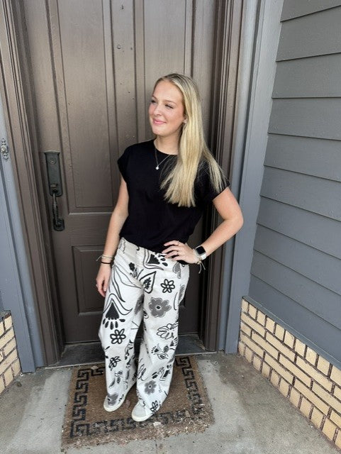 Printed Wash Twill Wide Pants